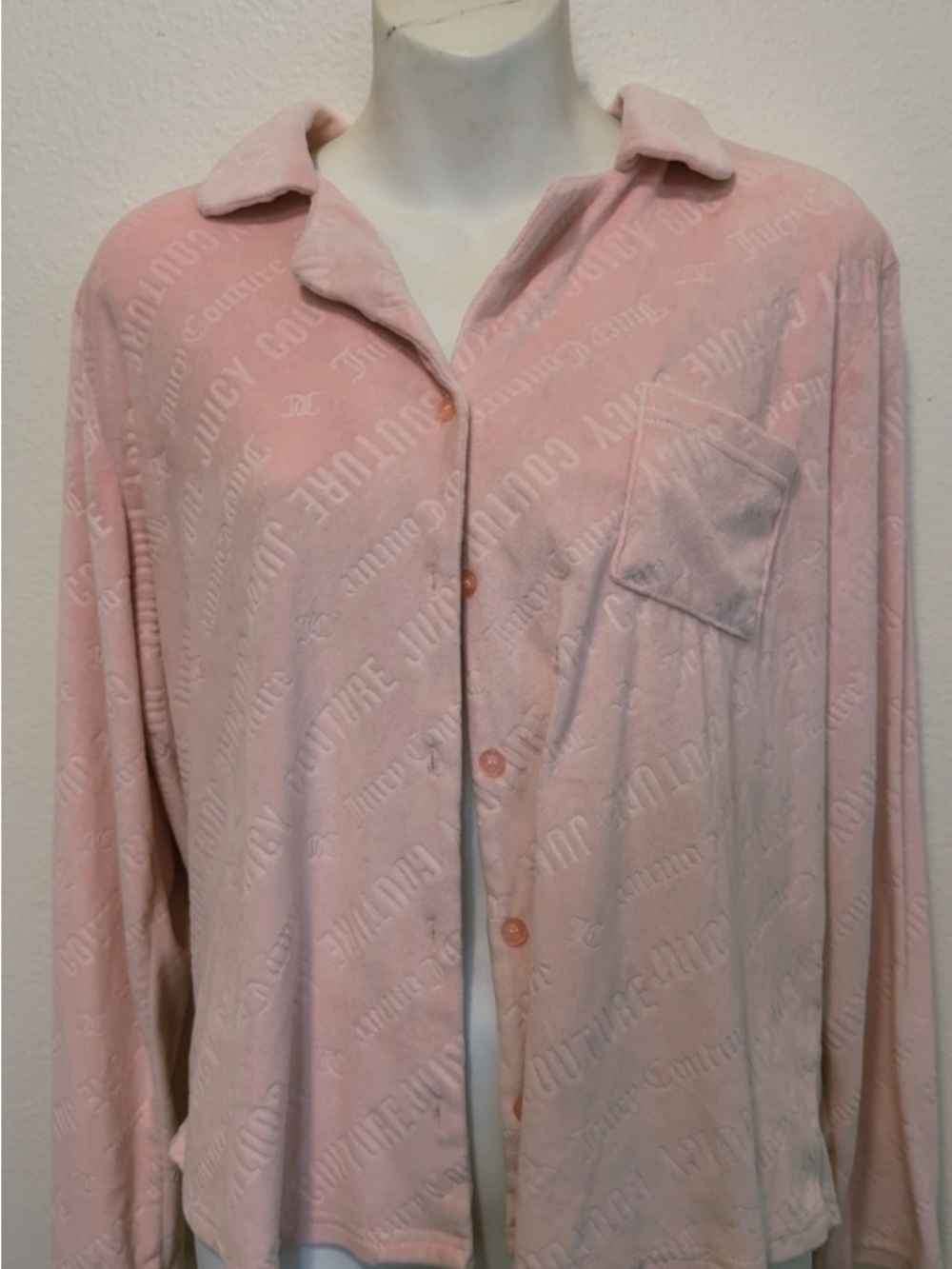 Juicy Couture Pink Logo Plush Button-Up Pajama Top